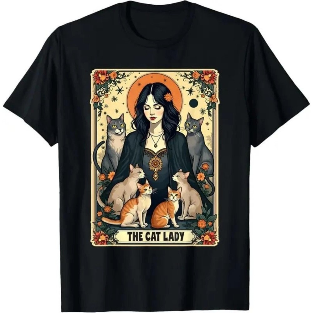 Unisex Cat Lady Tarot Card T-Shirt Witchy Gothic Novelty Graphic Tee