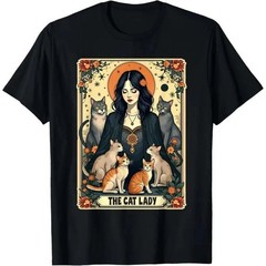 Unisex Cat Lady Tarot Card T-Shirt Witchy Gothic Novelty Graphic Tee