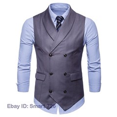 Mens Casual Formal Business Slim Fit Double-Breasted Waistcoat Coat Suit Vest