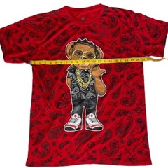 Men’s Large Shirt Short Sleeve Red Bandana Streetwear Urban Tee Y3K Casual Trend