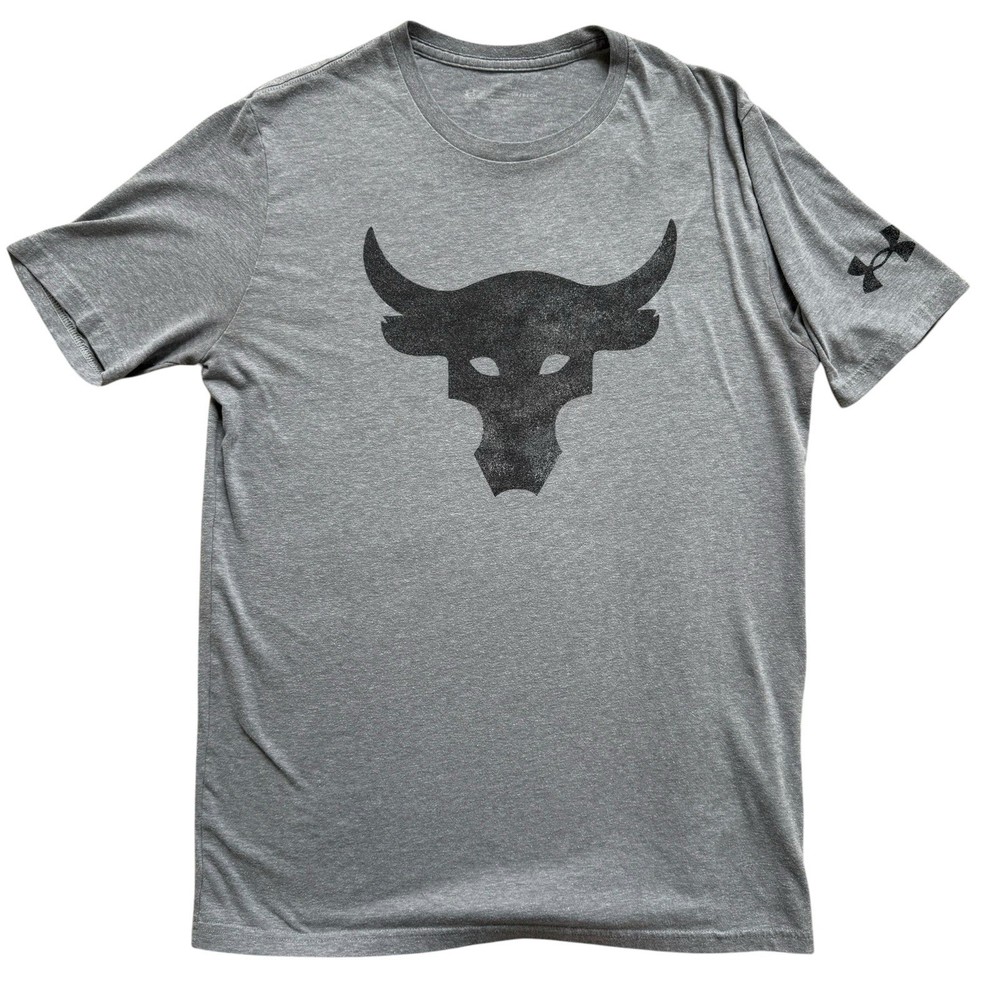 Under Armour Project Rock T-Shirt Men’s Small Gray Brahma Bull Loose