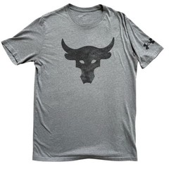Under Armour Project Rock T-Shirt Men’s Small Gray Brahma Bull Loose