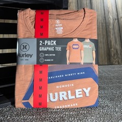 Hurley Mens 2-Pack Graphic Tee Orange Green 100% Cotton Classic Fit Medium NWT