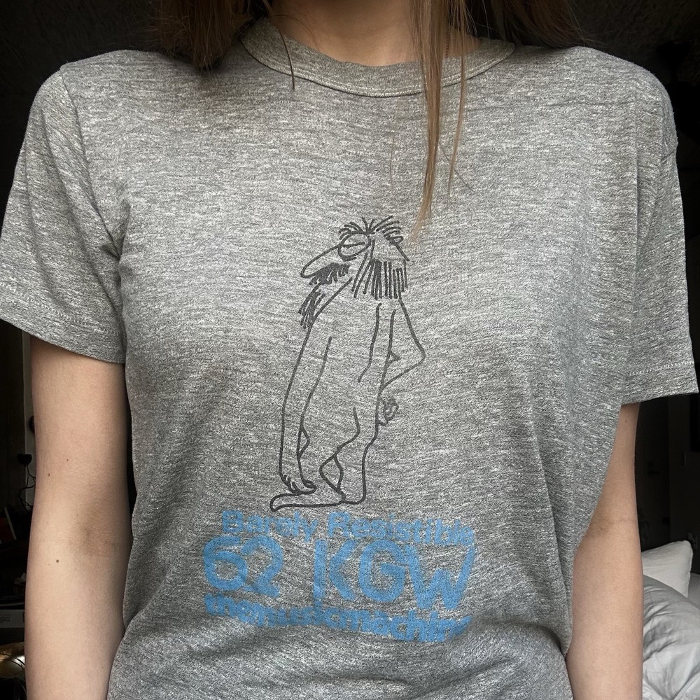 Vintage 70s Funny Music Shirt Medium Radio Heather Grey Paper Thin Hippie