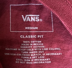 NWT Men’s Vans Off The Wall Long Sleeve Cotton Tee Shirt. Burgandy/Red. Sz Med