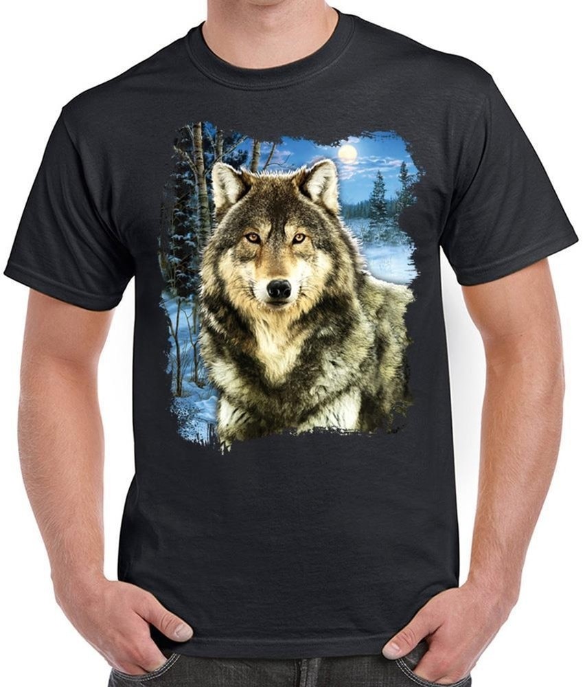 Wolf Shirt, winter howling wolf, Snow & Forest Scene T-Shirt, Small – 5X