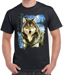 Wolf Shirt, winter howling wolf, Snow & Forest Scene T-Shirt, Small – 5X