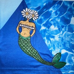 Ron Bass T- Shirt Mens Medium Blue Aquatic Print Mermaid Seahorse Woman Ocean