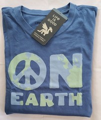 LIFE IS GOOD SS Shirt Crusher Tee PEACE ON EARTH Sign Globe Chest48in Mens L