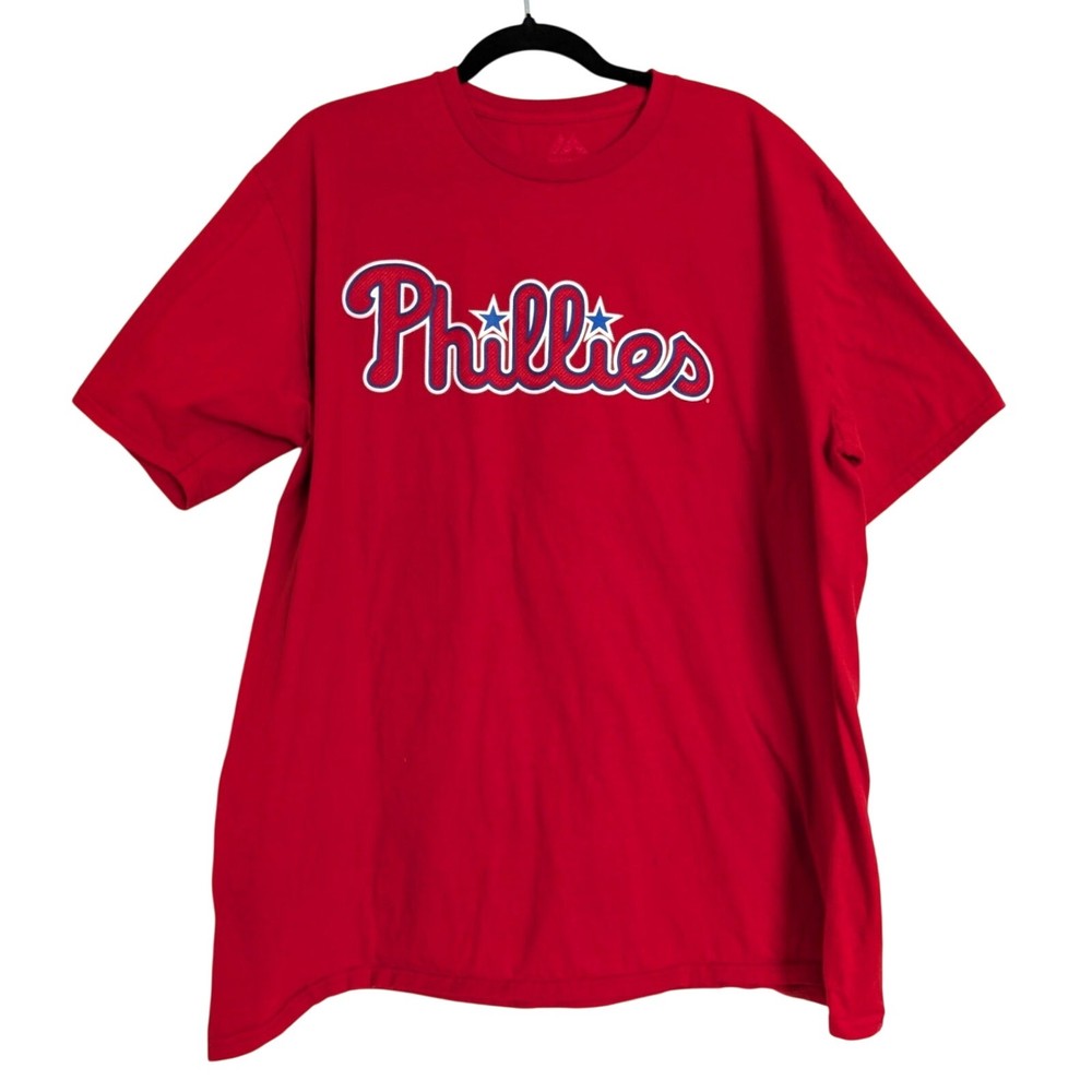 Phillies Baseball Sport Majestic 2 XXL Red Short Sleeve Crewneck T Shirt