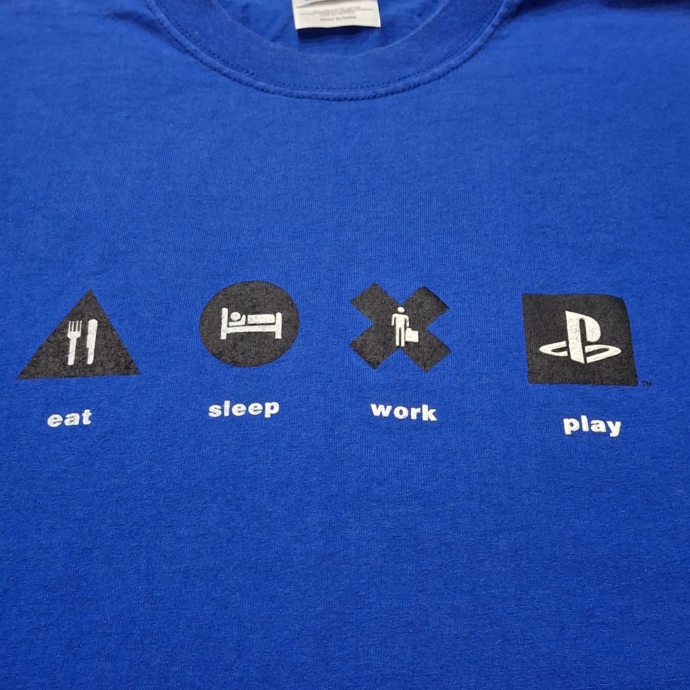 E3 NOS Sony PlayStation Staff Shirt XL Blue SCEA Employee Booth Promo PS2 Mint