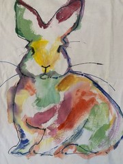 Vintage 90s Single Stitch T Shirt Hand Painted Watercolor Brush Work Rabbit