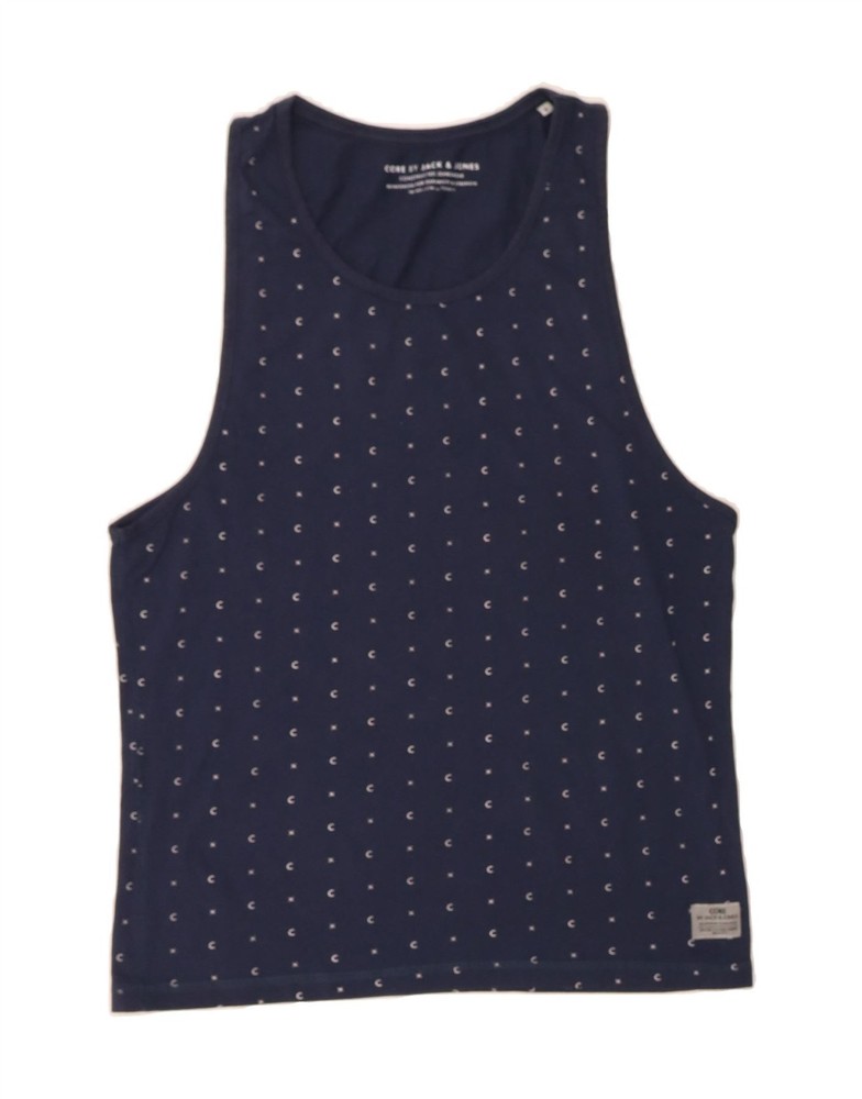 JACK & JONES Mens Vest Top Small Navy Blue Spotted Cotton DG75