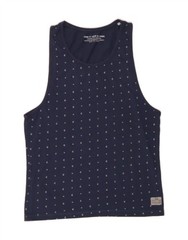 JACK & JONES Mens Vest Top Small Navy Blue Spotted Cotton DG75