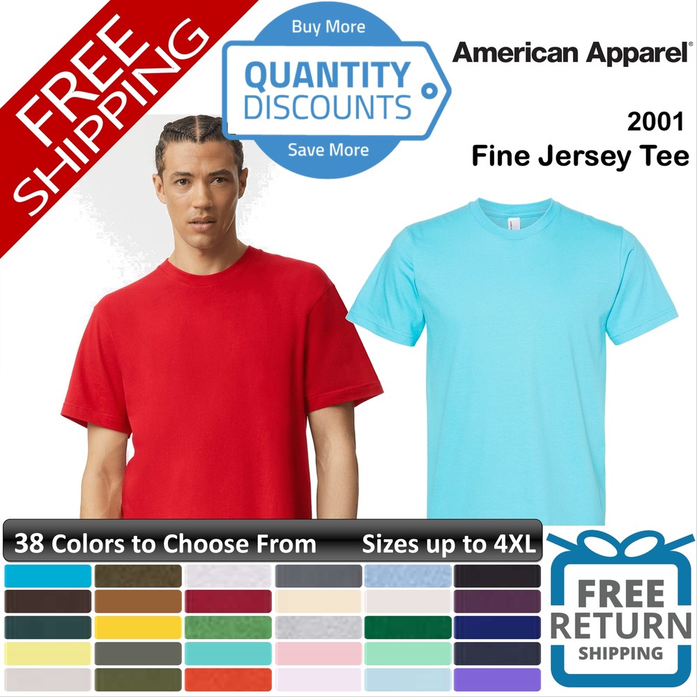 American Apparel Men Fine Jersey Tee Shirt Combed Ringspun Cotton Up To 4XL 2001
