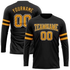 Custom Black Gold Long Sleeve Performance T-Shirt Personalized Team Gift for Men