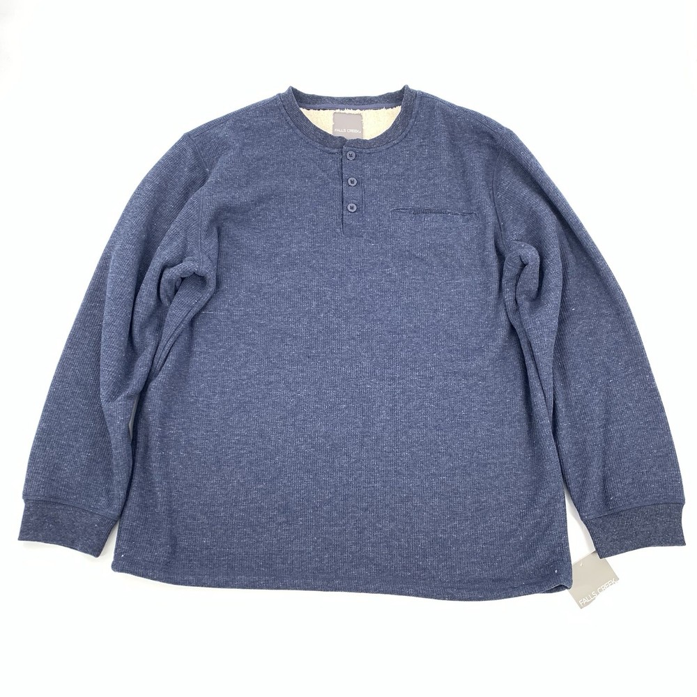 NWT Falls Creek Faux Fur Lined Henley Long Sleeve Top Size XL Mens Solid Blue