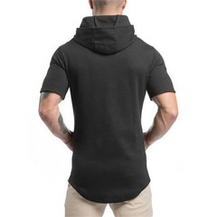 New Gym Fitness Bodybuilding Sport Hoodie Mens Slim Fit Solid Color Hooded T-Shi