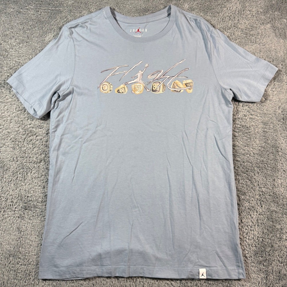 Jordan Flight Graphic T-Shirt Mens Large Blue Championship Rings Short Sleeve
