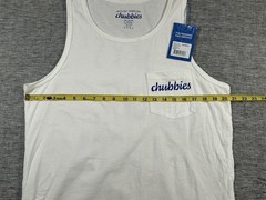 Chubbies Soto Tank Top Mens Large White Skys Out Thighs Out Sleeveless Pullover