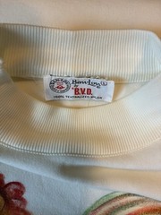Vintage 70s BVD Ban-Lon Shirt Men’s Small Beige Mock Neck Rooster De Colores
