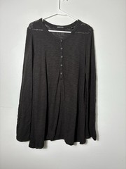 ATM Long Sleeve Linen Henley Shirt Men’s Large Black Minimalist