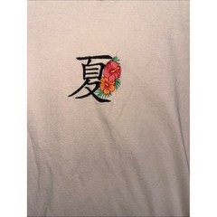 riot society Cream Tee with Embroidered Floral Kanji