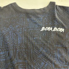 Bora Bora Magic Power Tahiti Shirt Mens Sz 44 Blue SS Hawaiian Graphic All Over