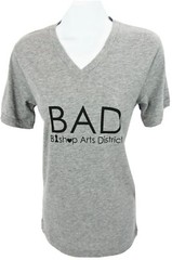 XS BAD Bishop Arts District Canvas ZooMos V Neck Gray T Shirt Dallas Unisex