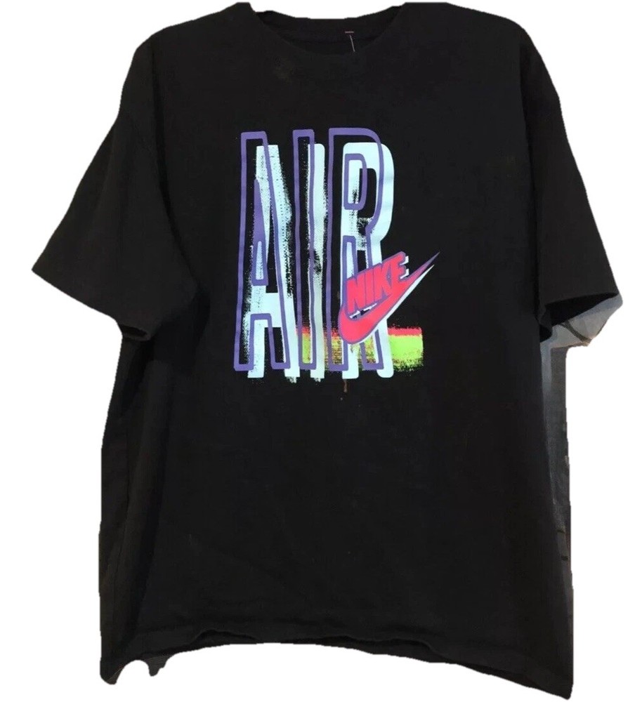 Nike Air Shirt Mens Large L Black Neon Pink Purple Green Big Logo Graphic Tee