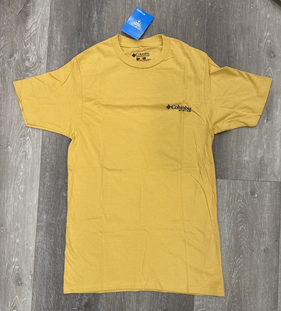 Columbia PFG T-Shirt Mens Small Yellow Swordfish Art Fishing Gear Angler Outdoor