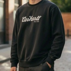 Carhartt Black Waffle Knit Thermal Shirt Mens Tall L Spell Out Logo Vintage K253