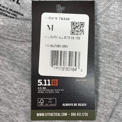 5.11 TACTICAL All Bark All Bite T-Shirt Cotton Polyester 016 Heather Grey Sz M