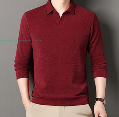 New Basic Turn-Down Collar T-Shirts Men’s Casual Long Sleeve Vintage Buttom Tops
