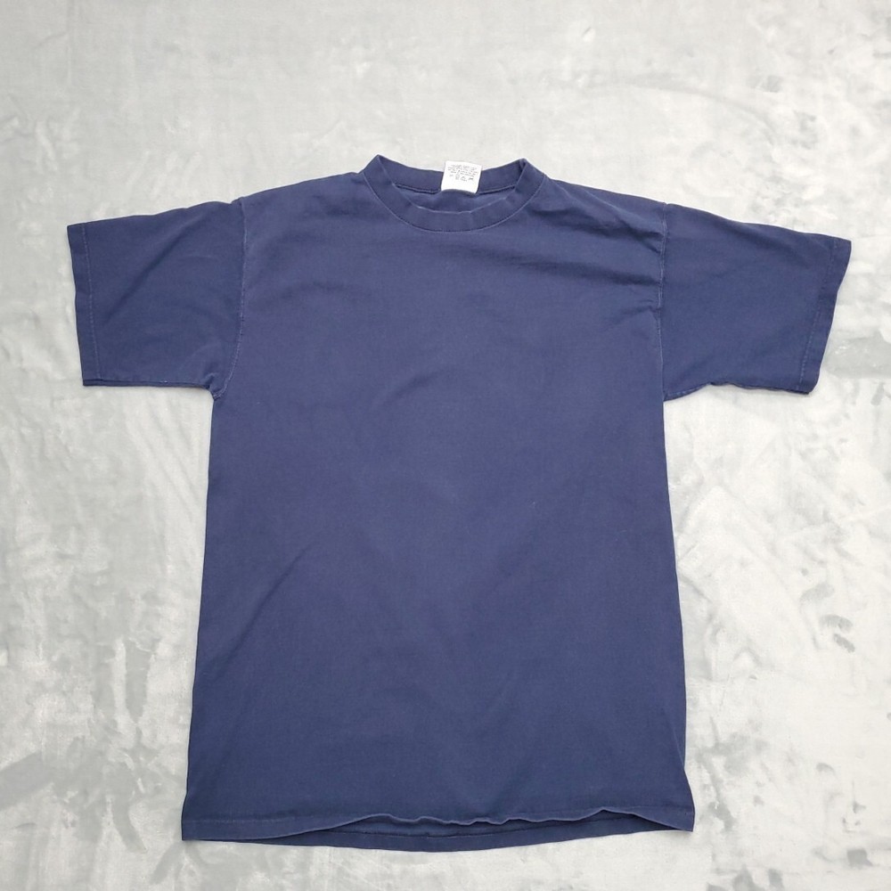 VTG Pluma Shirt Men Blue Heavyweight 100% Cotton Crewneck Blank Made in USA Tee