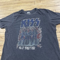 KISS Lucky Brand T Shirt Men XXL Gray Blue Music Rock Band Graphic Tee 2XL 50-52