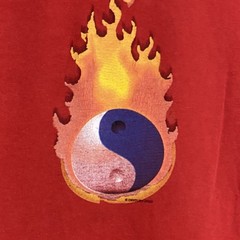 Vintage 2001 Yin Yang Flames Tshirt Y2K 2XL Skater Surf Cyber Fire Goth Grunge