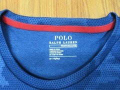 POLO RALPH LAUREN POLYESTER T-SHIRT NAVY BLUE, RED & WHITE Sz MEDIUM, M