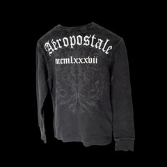 Y2K Aeropostale Black Waffle Knit Thermal Shirt Gothic Logo Biker Medium