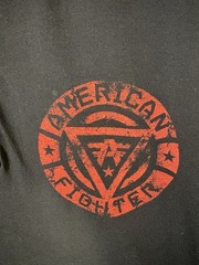American Fighter Polo Shirt Mens L/XL Black Red Graphic MMA Streetwear Buckle