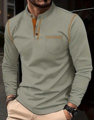 Mens Long Sleeved High-Grade T-shirts Standing Collar Formal Occasions Shirt Top
