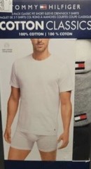 3 TOMMY HILFIGER M L XL BLACK WHITE GRAY COTTON CREW NECK T-SHIRT UNDERSHIRT