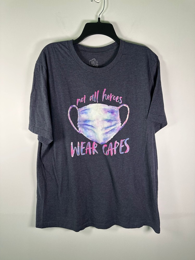 Haute Mess T-Shirt Womens 2XL Navy Not All Heroes Wear Capes Mask Graphic Tee