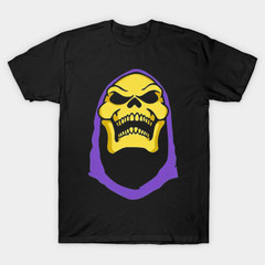 Purple Hooded Skull T-Shirt Retro 80s Cartoon Villain Graphic Tee Yellow Face