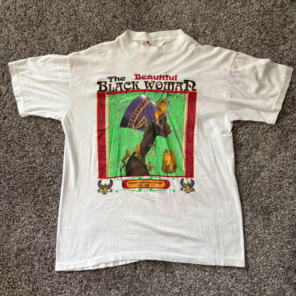 Beautiful Black Woman Nefertiti Egypt Shirt Vintage Colorful Single Stitch XL