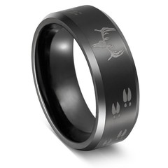 8mm Black Etched Deer Head Tungsten Carbide Wedding Band Men’s Hunting Ring S…