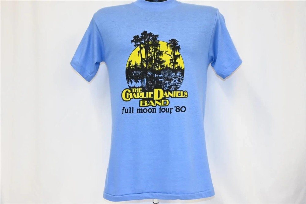 Vintage 80s Charlie Daniels Band Full Moon Tour 1980 t-shirt light blue BTH372