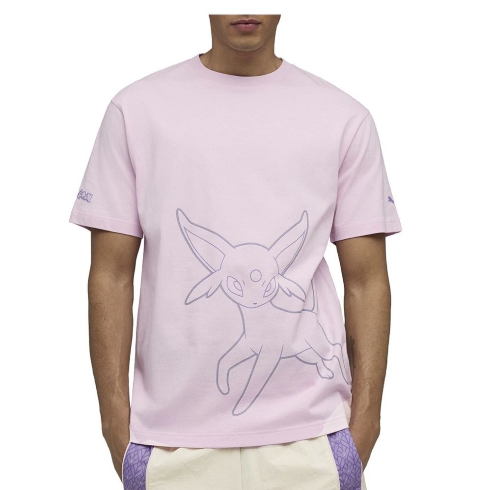 PUMA X Pokémon Relaxed Graphic Crew Neck Short Sleeve T-Shirt Mens Pink LARGE