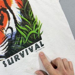 Vintage Eye On Survival Tiger Shirt Mens Medium White Fruit Of The Loom 1990s