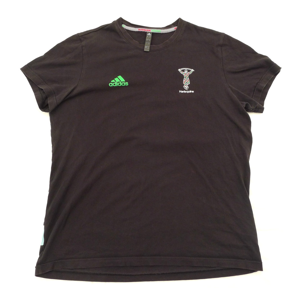 Adidas Harlequins Rugby SS T-Shirt Mens Large L UK42 Black 2019 Cotton